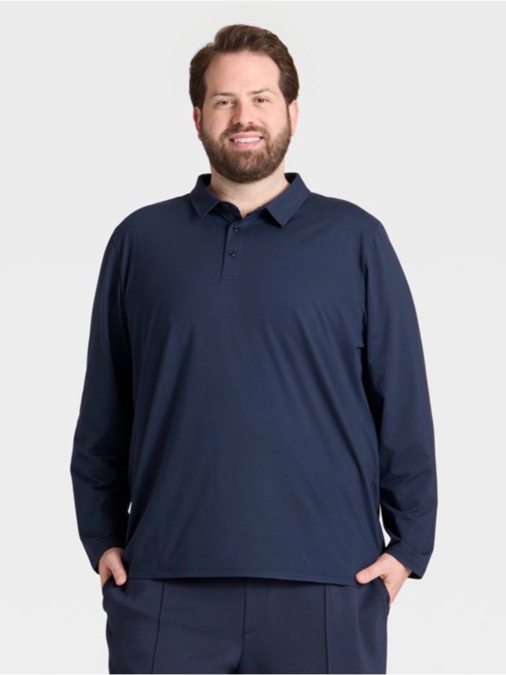 NWT All In Motion Navy Blue Long Sleeve Soft Stretch Polo Shirt Size XL